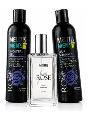 Pachet Melitis Crystal Rose – Ritualul Masculin cu Cafeină și Eucalipt, 3 Produse